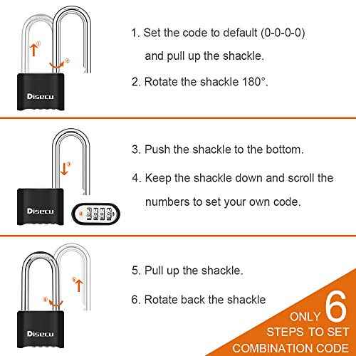 1 Pack disecu Heavy Duty 4 Digit Combination Lock, 2.5 Inch Long Shackle Outdoor Waterproof Padlock for School Gym Locker, Storage Unit, Fence, Gate, Toolbox (Black)