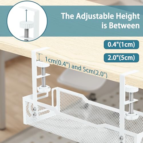Ucanng 1Pack White Mesh Under Desk Cable Management Tray No-Drill Cord Organizer