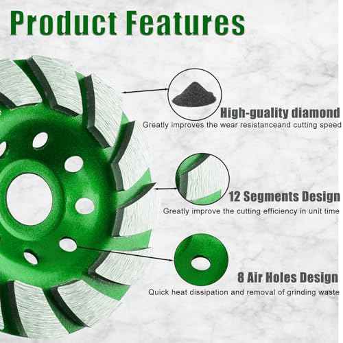 4 1/2 Inch Diamond Concrete Grinding Wheel 12-Segment Turbo Cup Wheel for Angle Grinder Heavy-Duty Polishing & Fast Smoothing for Concrete, Stone, Marble, Granite & Thinset Removal