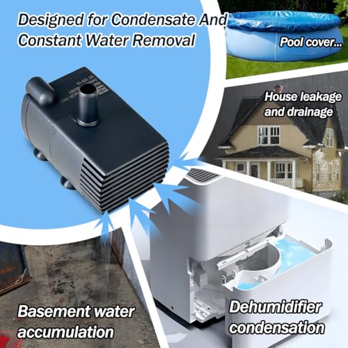 Black Mini Sump Pump for Condensate Removal, 5 FT Lift, 55 GPH, Auto Float Switch