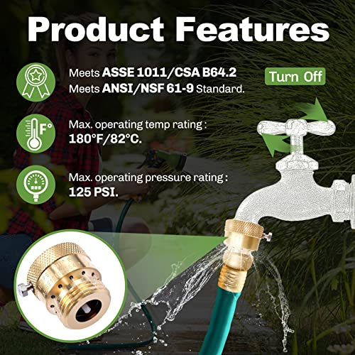 2 Pack Brass 3/4 Inch GHT Hose Bibb Backflow Preventer Vacuum Breaker Set