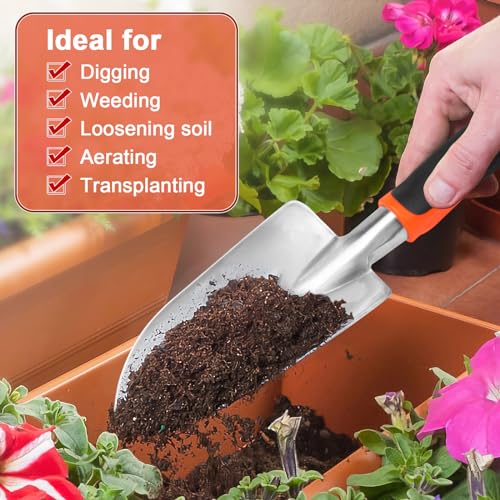 MECHEER Orange Gardening Trowel - Heavy Duty Hand Shovel with Ergonomic Handle