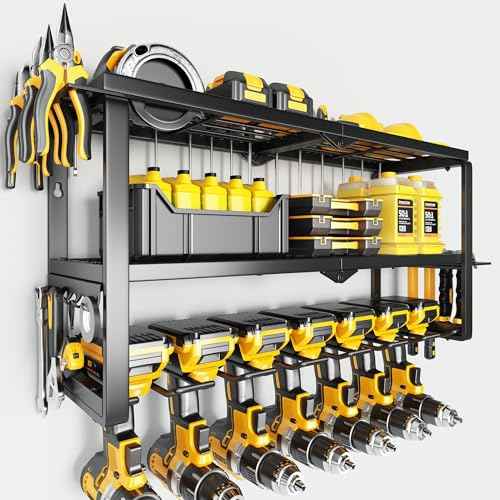 Power Tool Organizer Wall Mount - 300Lbs Load 3 Layers Storage Rack with 7 Drill Holders for Drills Cordless Tools. Heavy Duty Iron Garage Tool Organizer Storage for Workshop Shed Pegboard Basement
