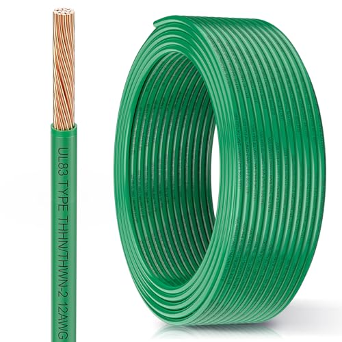 Green 12 Gauge THHN Wire 25FT Copper Ground Wire UL83 - Flexible Electrical Cable