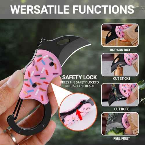 Tactical EDC Pocket Knife Gift for Men - 1.34" Stainless Steel Folding Knives with Safety Lock, Keychain Clip | Compact Survival Knife for Camping, Hiking, Outdoor & Everyday Carry(Donut)