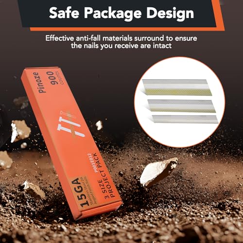 PINOZE Stainless Steel 15 Gauge Angled Finish Nails 34-Degree Assorted Sizes 900-Pack