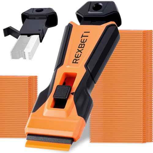 REXBETI Razor Blade Scraper Tool, 1 Pack Razor Scraper with Extra 157Pcs Razor Blades -7Pcs Metal and 150Pcs Plastic Blades, Cleaning Scraper Tool, Cooktop, Paint, Glass Scraper