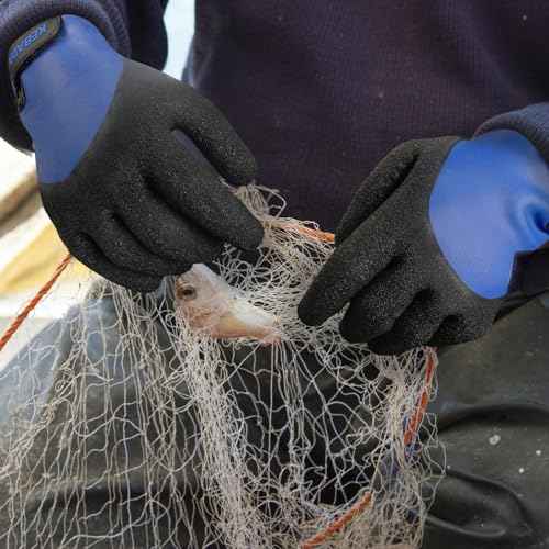 Kebada T2 Waterproof Winter Work Gloves for Men and Women - Thermal Insulated Freezer Gloves for Working in Freezer for Cold Weather, 100% Latex Coating, Wrist Closure, 1 Pair, Blue, Large