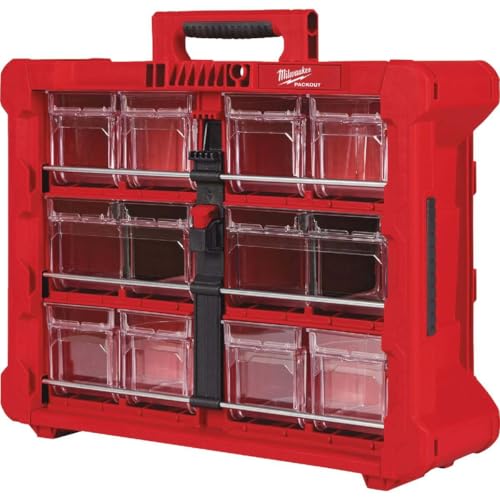 Milwaukee PACKOUT Tilt Bin Organizer – 2 Large + 8 Small Bins, 40lb Capacity