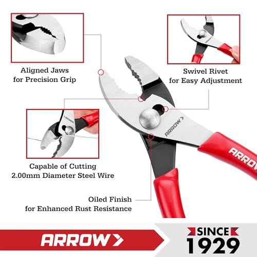 ARROW 6" Slip Joint Pliers, Small Pliers with Thick Dip-Grip Handle, High Carbon Steel, Strong Grip Jaws, Pliers Tool for Gripping, Loosening Nuts and Bolts, Cutting Steel Wire