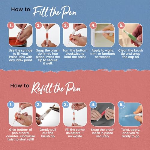 Slobproof Refillable Touch-Up Paint Pen Pack of 2 - Precision Brush Tip for Home Repairs