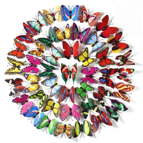 100PCS 3D Colorful Butterfly Wall Stickers,Removable Butterflies DIY Art Crafts,Decorations for Party Room Fridge Decor Decal Sticker,Mixed Color