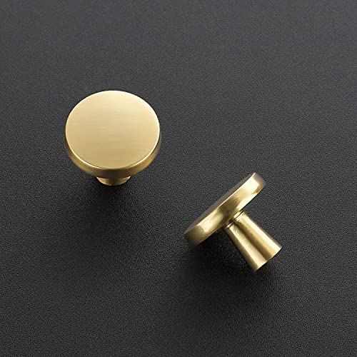 Rustic 30 Pack Brushed Brass Round Kitchen Cabinet Knobs - Gold, Modern & Durable