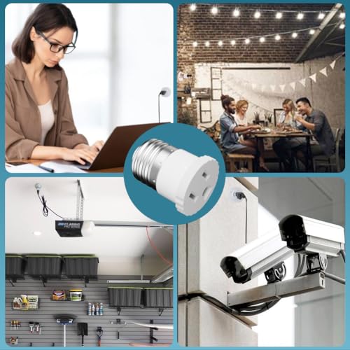 eRqILUJI 2 Pack Light Socket to Outlet Adapter White - Converts E26 Bulb Socket to Power Outlet