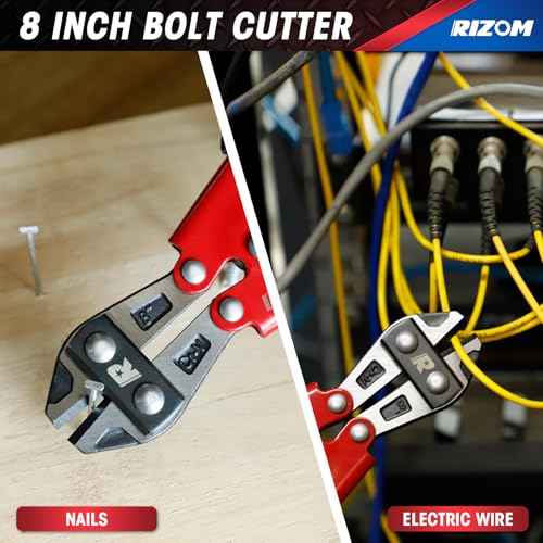 Rizom 8-inch Mini Bolt Cutter, Spring Loaded Wire Cutters Heavy Duty, CR-V Steel Blade for Wire, Cables, Chains, Small Screws