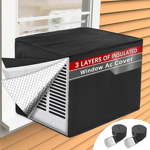 TOHONFOO Black Window Air Conditioner Cover 21"W x 15"H x 16"D - Heavy Duty, Insulated & Waterproof