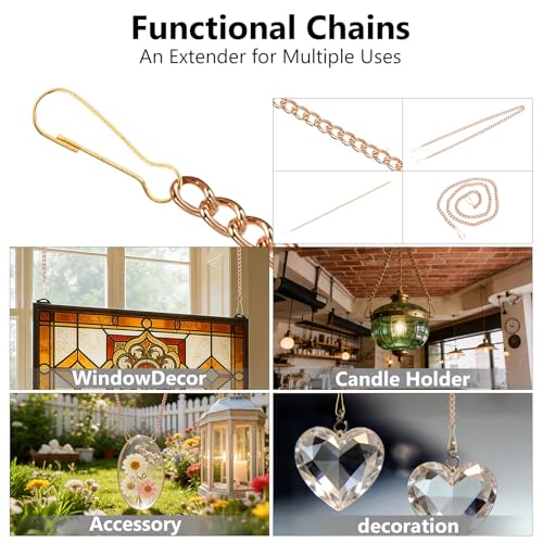 SANGLE SOPFFY Gold 2.5Ft Stained Glass Window Hanging Chain Set, 4PC