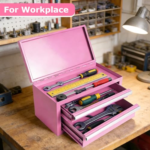 TWUBLK Mini Pink Steel Tool Box with Drawers - Small Portable Metal Toolbox Organizer