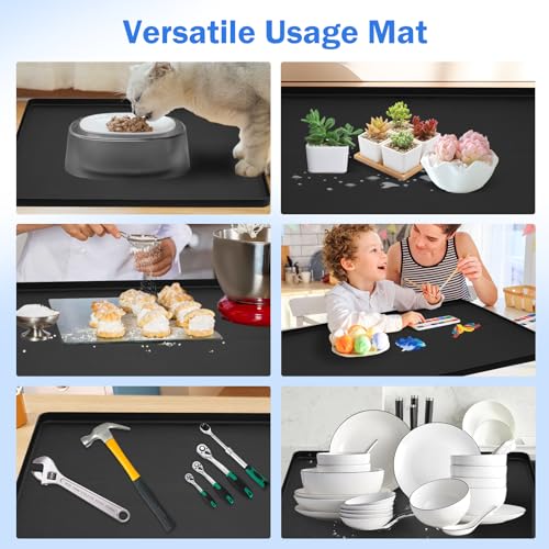 Sptnabv 23.6 x 19.7 in Mini Fridge Mat with Raised Edge – Leakproof Silicone Under Fridge Tray (Black, 23.6" x 19.7")