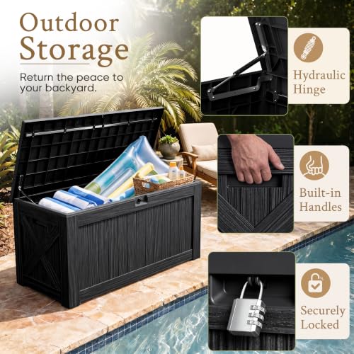Devoko 120 Gallon Waterproof Resin Deck Storage Box - Black