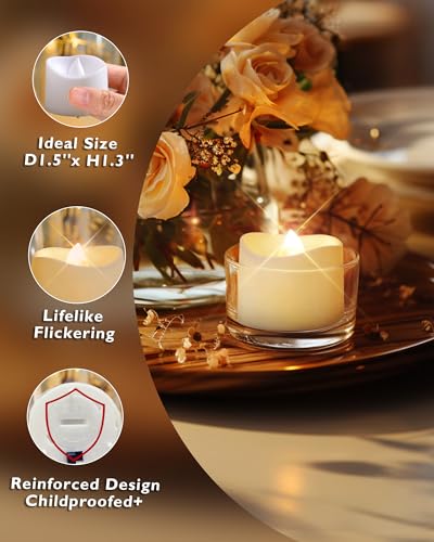 Homemory 12-Pack Battery Tea Lights with Timer, Warm White, White Base, Auto-On 6H