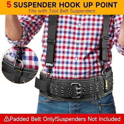 Padded Tool Belt,4-Inch Heavy Duty Tool Belts for Men with 5 Suspenders Ring,Work Belts for Electrician,Carpenter,Construction,Utility Belt,Adjustable Waist 34''-47''(Pouch not Included)