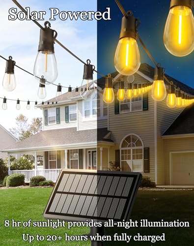 VGUXG 50ft Waterproof Solar String Lights with 15 Sockets - Outdoor Patio Decor