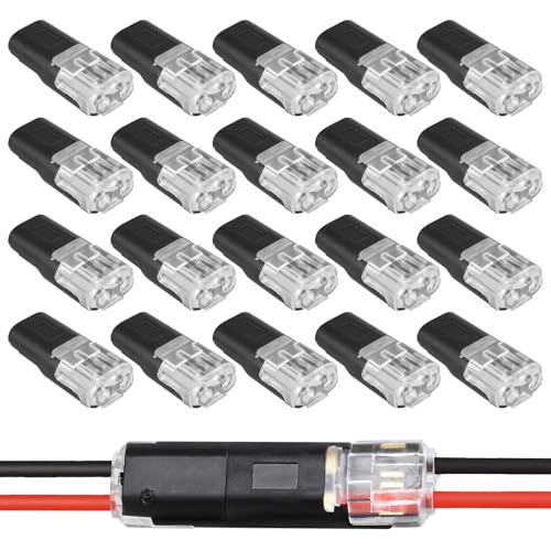 20PCS Double Wire Plug-in Connectors with Locking Buckle for 18-22 AWG Wires, Flame-Retardant Safety Housing
