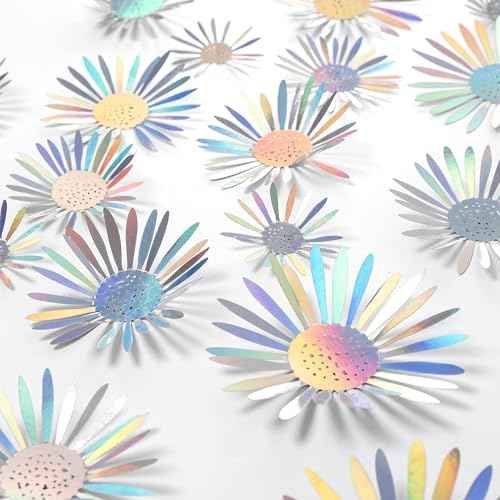 Cheerland Iridescent Wall Decals Peel and Stick Floral Wall Decor Stickers 3D Flower Wall Decal Holographic Iridescent Party Decorations Teal Mandala 3D Flowers Sticker Door Decoration Bedroom Murals