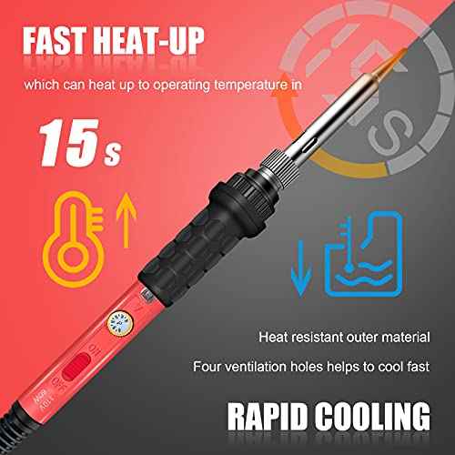 Soldering Kit, 60W Soldering Iron, 110V Welding Kit with Ceramic Heater, Portable Solder Irons with 5pcs Extra Tips, Stand, Solder Tube, Sponge, for Electronic Repair