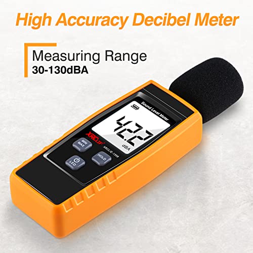 XRCLIF Handheld Decibel Meter 30-130dB(A) with Backlight Alarm, Data Hold