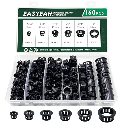 EASYEAH 160 pcs Assorted Cable Grommet Kit 6 Sizes Insulation Bushings