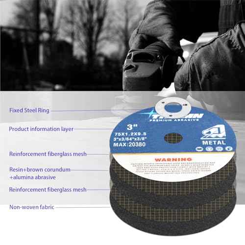 10pcs Cut-Off Wheels 3" x 3/64" x 3/8" Arbor for Die Grinder, Aggressive Cutting Wheel for Metal Stainless Steel, Cutter Disc