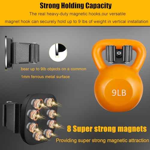 Upgraded Magnetic Broom and Mop Holder Wall Mount, Space-Saving Heavy Duty No Drill Over the Door Broom Gripper RV Camper Wall Organizer,Black,4 Pcs