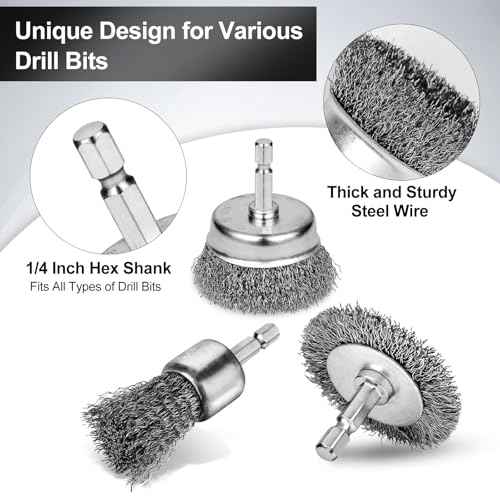 6PCS Professional Wire Wheel Brush Set, Carbon Steel Cup Wire Brush for Drill with 1/4 Inch Hex Shank, Wire Brushes Drill Attachments for Cleaning Rust Removal, Corrosion & Scrub Surfaces, Drill Brush