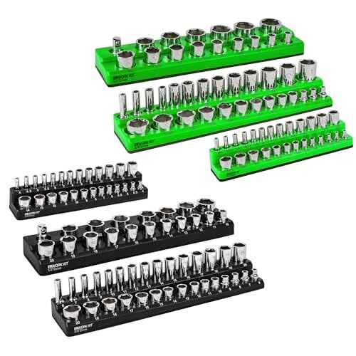 Magnetic Socket Organizer Set 6Pcs, Magnetic Socket Holder, 1/4", 3/8", 1/2" Drive Metric SAE Standard & Deep Sockets Magnetic Socket Trays