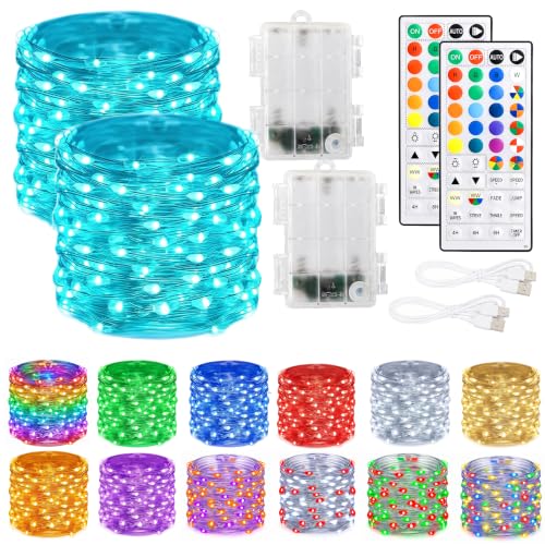 Dazzle Bright RGB Color Changing Fairy Lights 40FT Battery & USB Operated 2 Pack Waterproof Indoor Outdoor String Lights