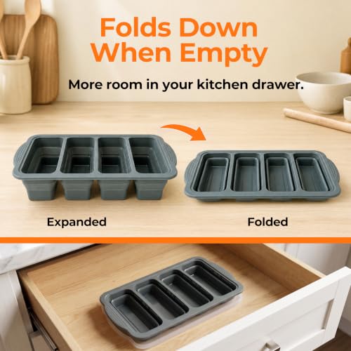 FINENUT 2-Pack Collapsible 1-Cup Silicone Freezer Tray Molds with Lids