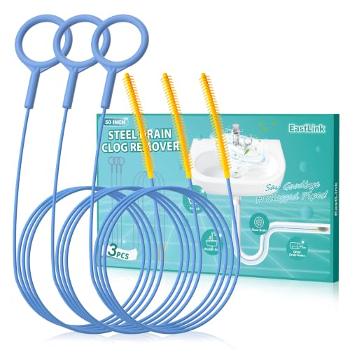 EastLink Blue 50 Inch Extra-Long Reusable Drain Snake Clog Remover - Flexible & Heavy-Duty