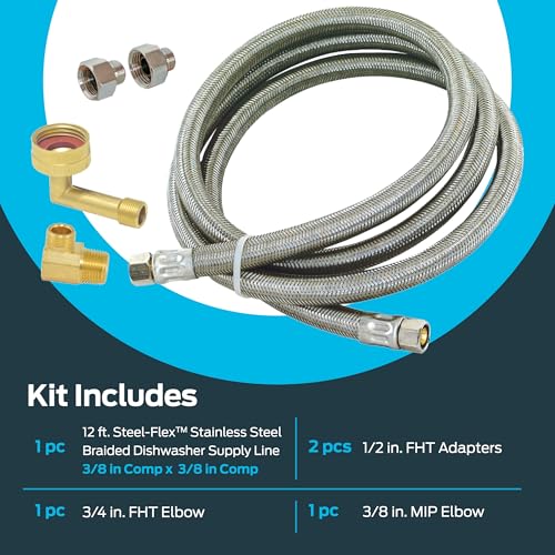 Eastman 12 ft braided stainless dishwasher supply line kit with 3/8 in compression ends
