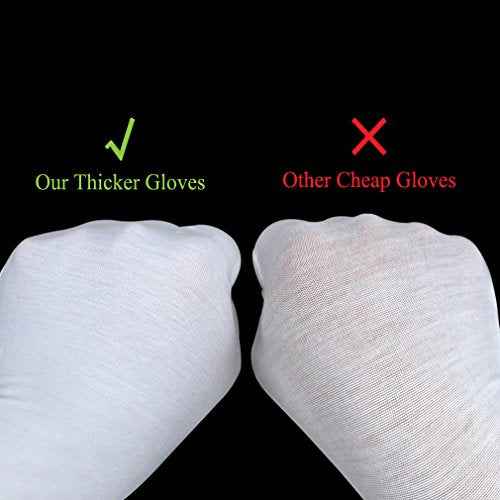 White Cotton Gloves, 6 Pairs 9.4'' Extra Large Size 12 Pcs Gloves