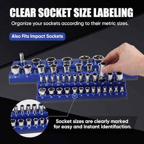 6PCS Magnetic Socket Organizer Set, SAE & Metric Magnetic Socket Holder, 1/4"", 3/8"", 1/2"" Magnetic Socket Trays, 141 Pieces Deep & Shallow Sockets Organizer., Blue&red, HIP-010