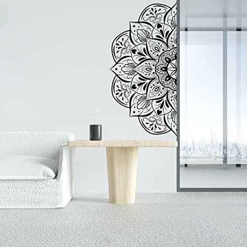 Boho Half Mandala Peel & Stick Wall Decal - Big Indian Flower Wall Sticker, Meditation Wall Art, Removable Headboard Decals for Living Room, Bedroom, Yoga Room
