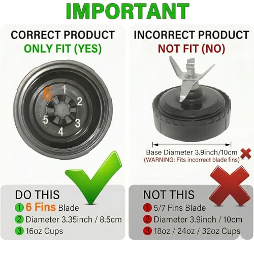 Equust 5-Piece Ninja Blender Cup Replacement 16oz with Lids & 6-Fin Blade