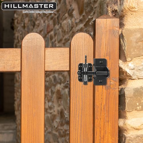 HILLMASTER Black Self-Locking Gate Latch for Wooden Fence & Gate, Heavy Duty Outdoor Hardware