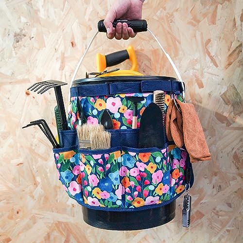 MELOTOUGH Bucket Caddy Organizer for 3.5–5 Gallon Buckets (Blue Flower) – Garden Tool Tote