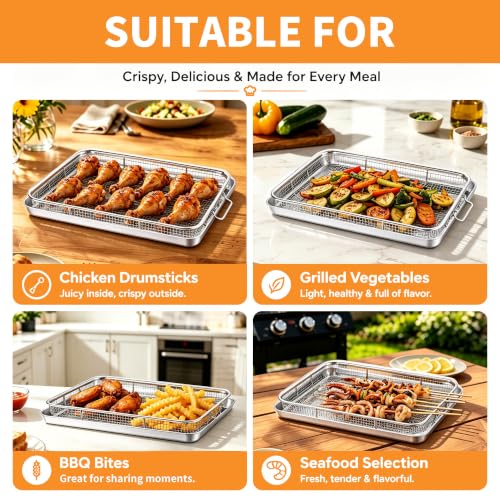P&P CHEF 16" x 12" Air Fryer Basket & Tray for Oven - Stainless Steel