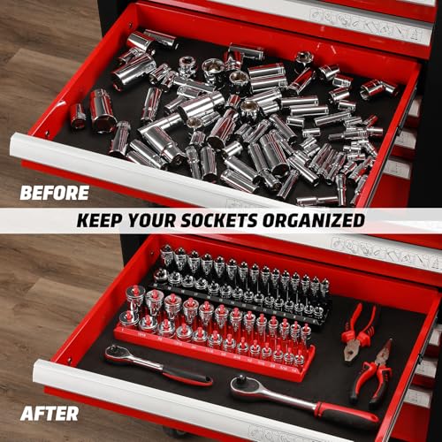 AIRTOON 3/8-Inch Drive Socket Organizer Tray Set – SAE & Metric, 2-Piece, Deep & Standard Holders