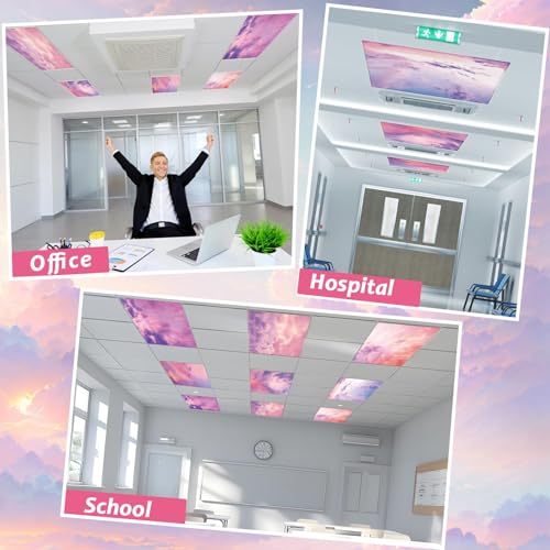 Wiooffen Sunset Fluorescent Light Covers - 6 Pack with Magnets for Classroom & Ceiling Lighting