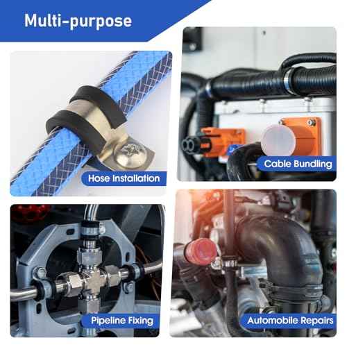 60pcs 1/2 Inch Stainless Steel Cable Clamps And Stainless Screws,Rubber Coated Cushioned Insulated Cable Clamp,Automotive Cable Wire Clamps,Pipe Clamps